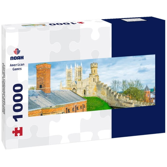 Lincoln Cathedral with view over the ramparts of Lincoln Castle, England, 1000pc Panoramic Puzzle