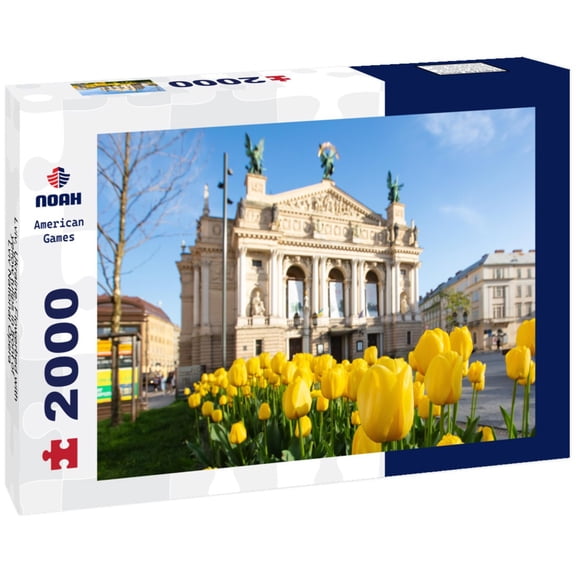 Lviv, Ukraine: Flowerbed with yellow tulips in front of Lviv National Opera 2000pc Puzzle
