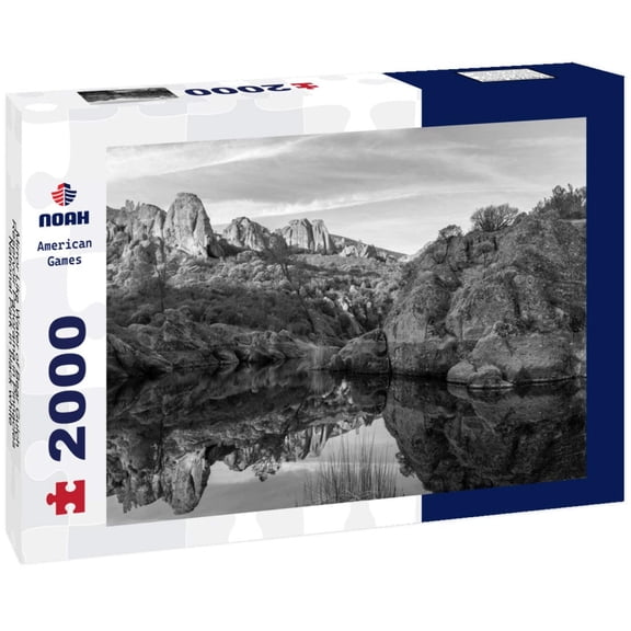 Noah Jigsaw Puzzle Mirror Like Water of Bear Gulch Reservoir Panorama in Pinnacles National Park in black white 2000 pieces