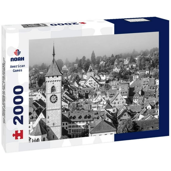 Noah Jigsaw Puzzle Panoramic view of the old town of Schaffhausen, Switzerland from the Munot fortress in black white 2000 pieces