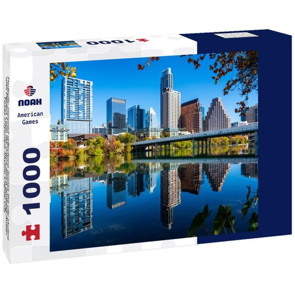 Noah Jigsaw Puzzle Perfectly mirrored reflections across the city skyline with Perfect Loop fall colors and a growing Austin Texas Cityscape Skyline Capital City 1000 pieces