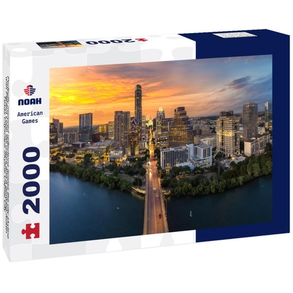 Noah Jigsaw Puzzle Perfectly mirrored reflections across the city skyline with Perfect Loop fall colors and a growing Austin Texas Cityscape Skyline Capital City 2000 pieces