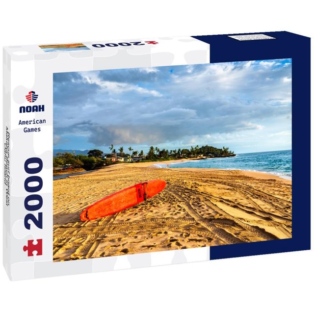 Noah Jigsaw Puzzle Rescue surf board on Makaha Beach in West Oahu