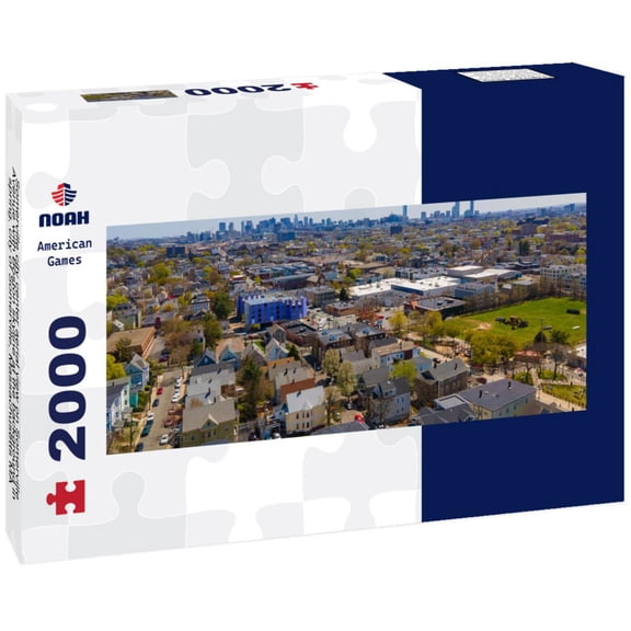 Noah Jigsaw Puzzle Somerville city center aerial view on Somerville Avenue with Boston skyline at the background in spring, city of Somerville, Massachusetts MA panorama 2000 pieces