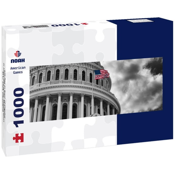 Noah Jigsaw Puzzle US flag in front of Capitol in black and white, Washington D.C, USA, panorama Panorama 1000 Pieces