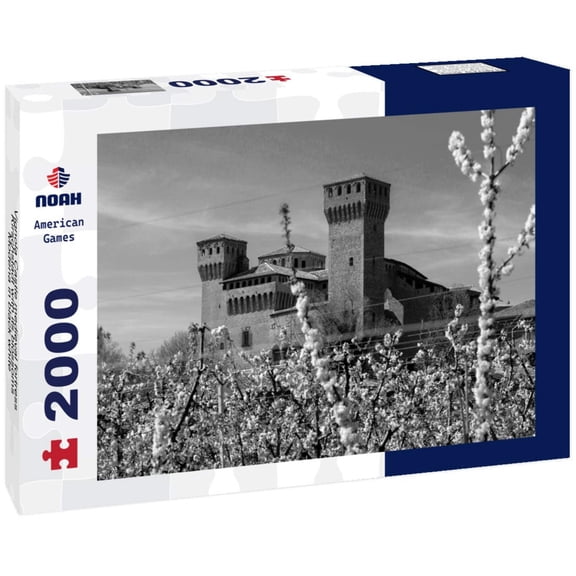 Noah Jigsaw Puzzle Vignola Castle medieval fortress Kirschstadt with its blossoms Modena in black white 2000 pieces