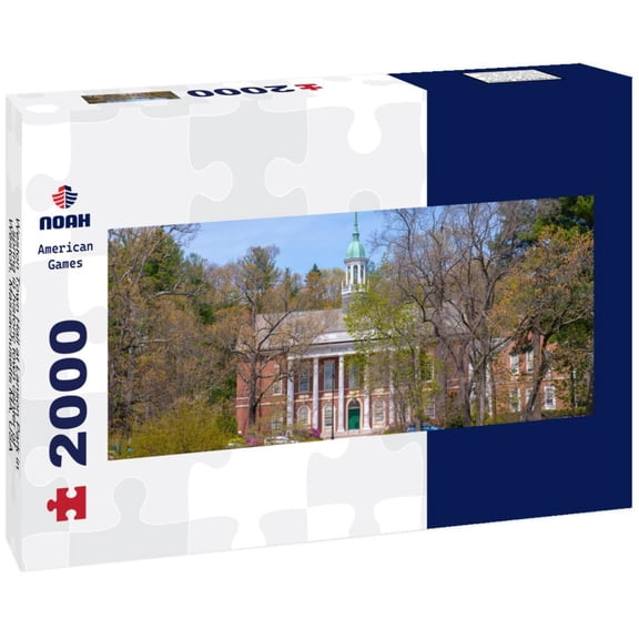 Noah Jigsaw Puzzle Weston Town Hall at Lanson Park in spring in historic town center of Weston, Massachusetts MA, USA panorama 2000 pieces