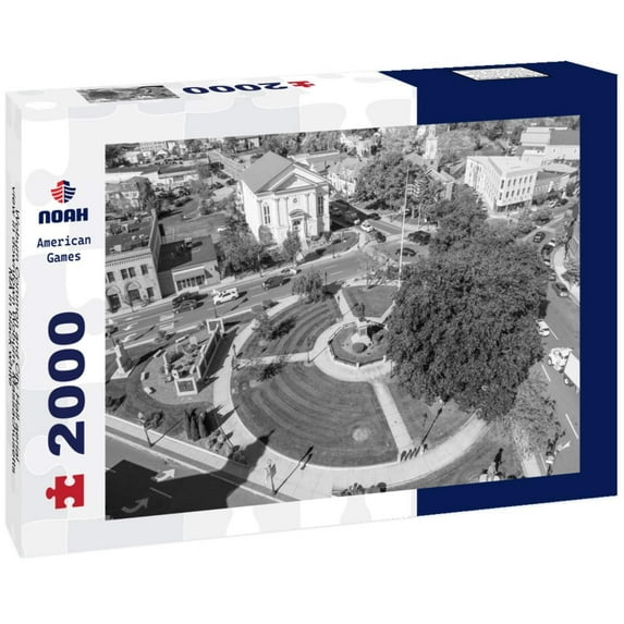 Noah Jigsaw Puzzle Woburn Common and City Hall aerial view in downtown Woburn, Massachusetts MA in black white 2000 pieces