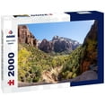 thumbnail image 1 of Zion National Park in Utah. Deer Trap and Great White Throne mountains viewed from Zion Canyon. View from rock ledge between Lower and Middle Emerald Pools 2000pc Puzzle, 1 of 1