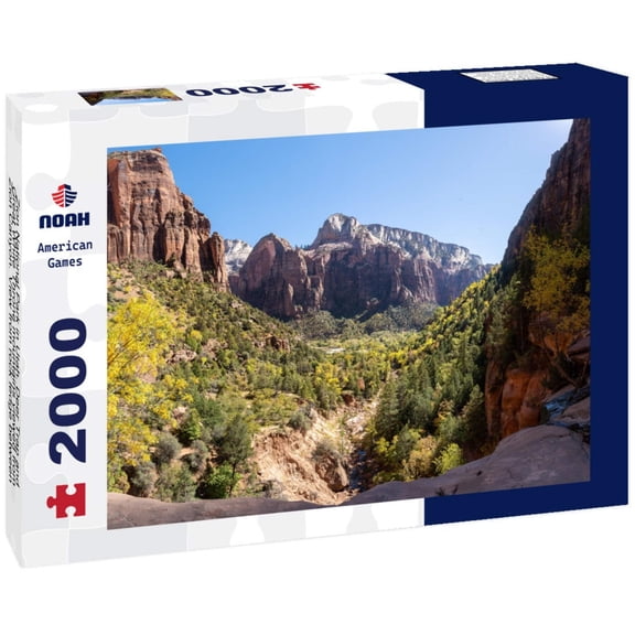 Zion National Park in Utah. Deer Trap and Great White Throne mountains viewed from Zion Canyon. View from rock ledge between Lower and Middle Emerald Pools 2000pc Puzzle