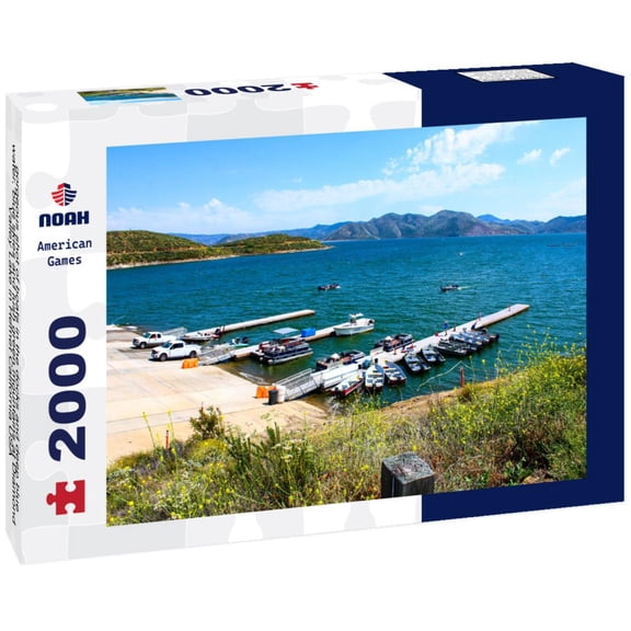 Noah Jigsaw Puzzle gorgeous shot of boats in the docks and deep blue water, blue skies and lush green mountains at Diamond Valley Lake in Hemet California USA 2000 pieces