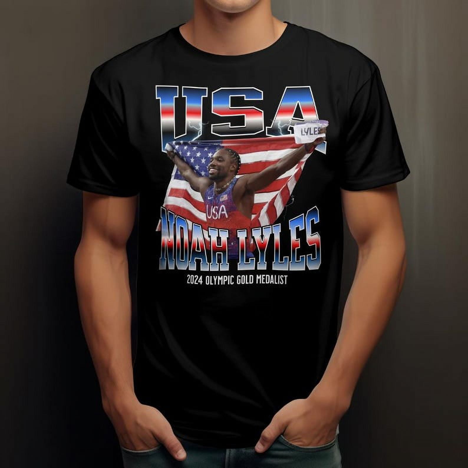 Noah Lyles 2024 Olympic Gold Winner TShirt Celebrate Track & Field