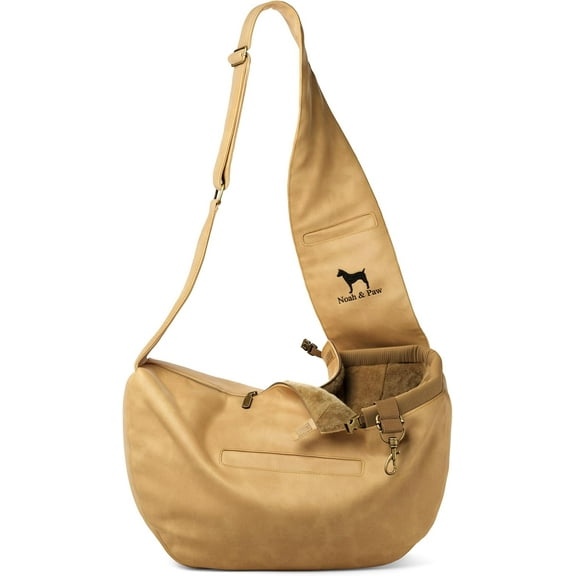 Noah & Paw Dog Sling Carrier for Small Medium Dogs & Puppies, Dog Carrier with Adjustable Padded Strap, Premium Leather, Insulated with Soft Breathable Fur, 3x Safety Feature, Machine Washable