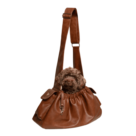 Noah & Paw Dog Sling Carrier for Small Medium Dogs & Puppies, Dog Carrier with Adjustable Padded Strap, Premium Leather, Insulated with Soft Breathable Fur, Double Safety Feature, Machine Washable