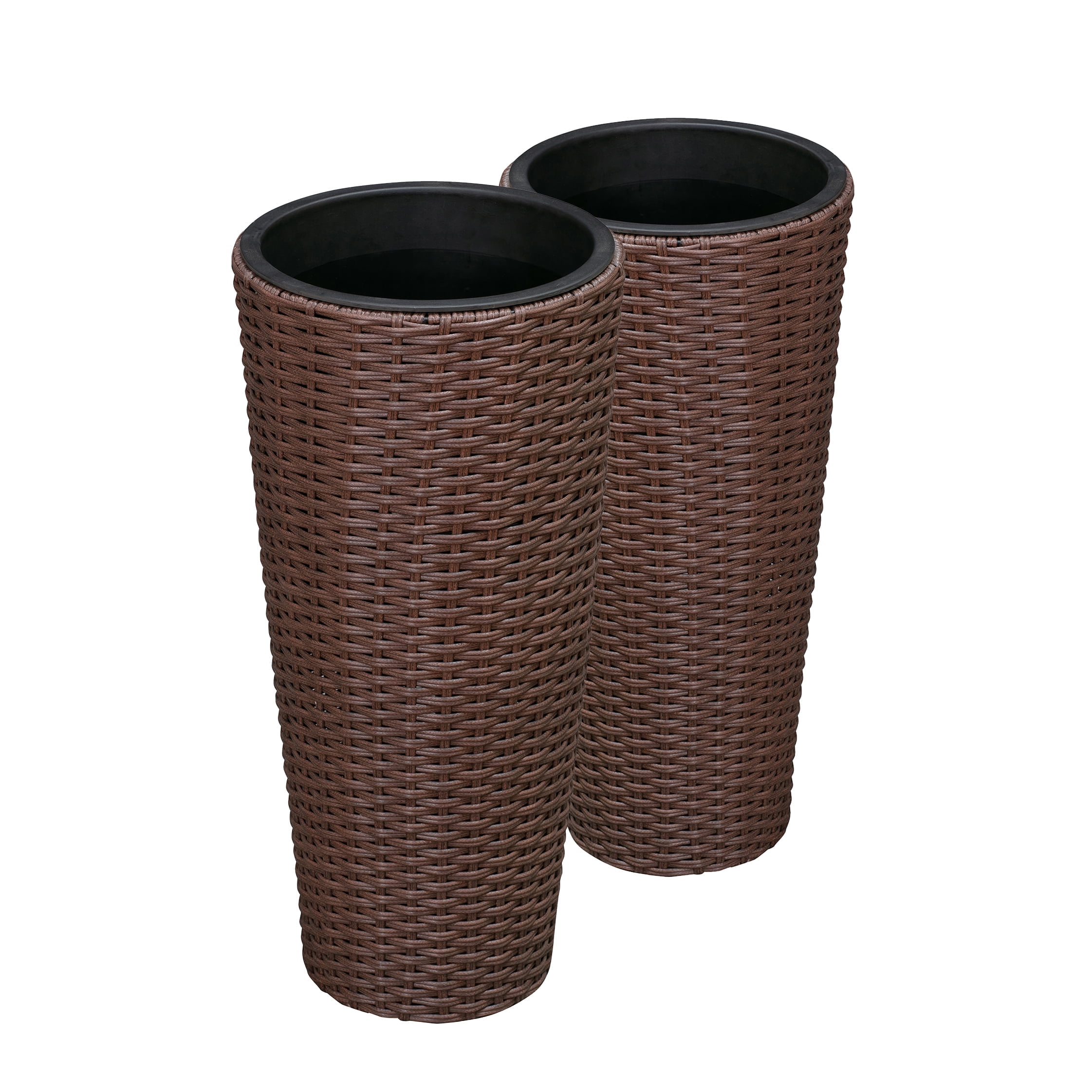 Noah Tall Mocha Resin Wicker Planter Set with Liners