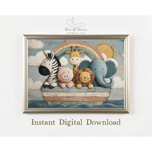 Noah'S Ark Nursery Poster Animals, Christian Decor Poster Warm Present Vintage UNFRAMED Poster Size 8x12