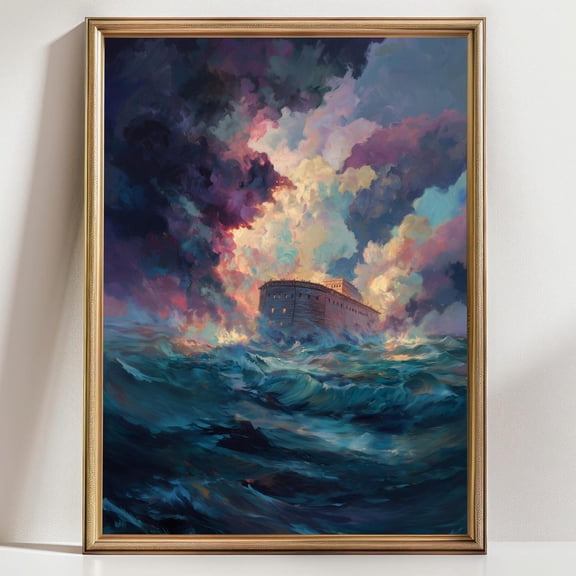 Noah'S Ark Wall Art Print Dramatic Biblical Flood Christian Religious Artwork Faith Based Home Decor