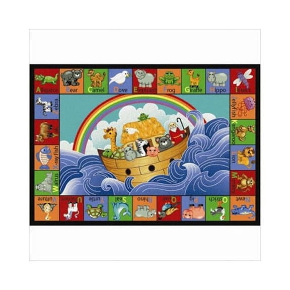 Noah s Alphabet Animals 5 ft.4 in. x 7 ft.8 in. WearOn Nylon Machine Tufted- Cut Pile Educational- Faith Based Rug