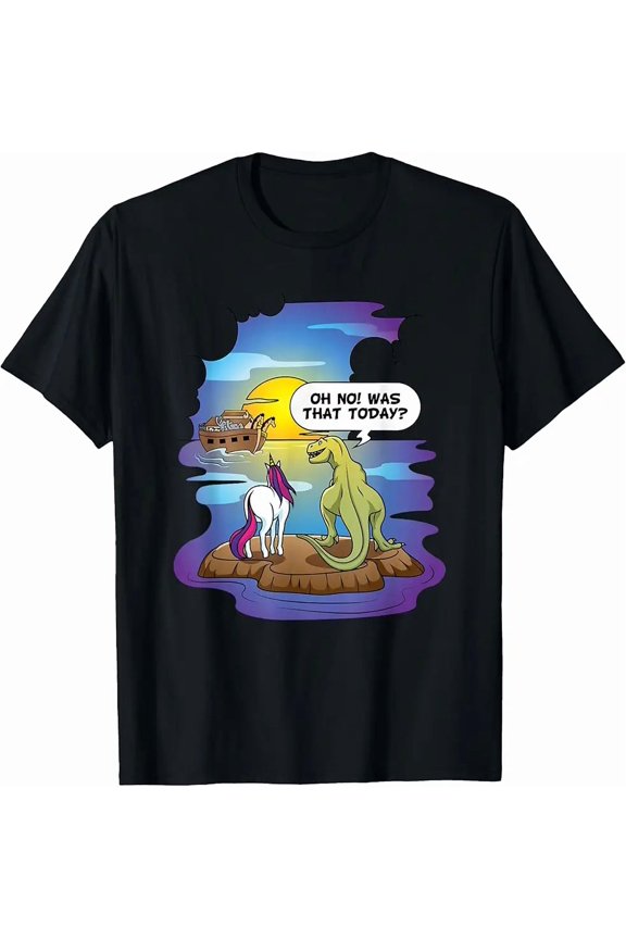 Noah’s Ark Christian Funny Dinosaur Unicorn Cute Bible Winter Theme Unisex T-Shirt, up to size 5XL