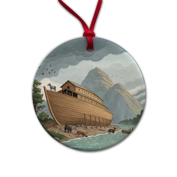 Noah's Ark Drawing Christmas Tree Holiday Round Ceramic Ornament