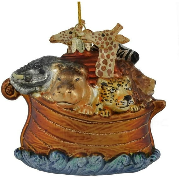 Noah's Ark Glass Ornament 4.375"