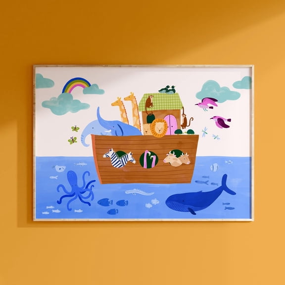 Noah's Ark Nursery Christian Wall Decor, Stretched Canvas 16x20in