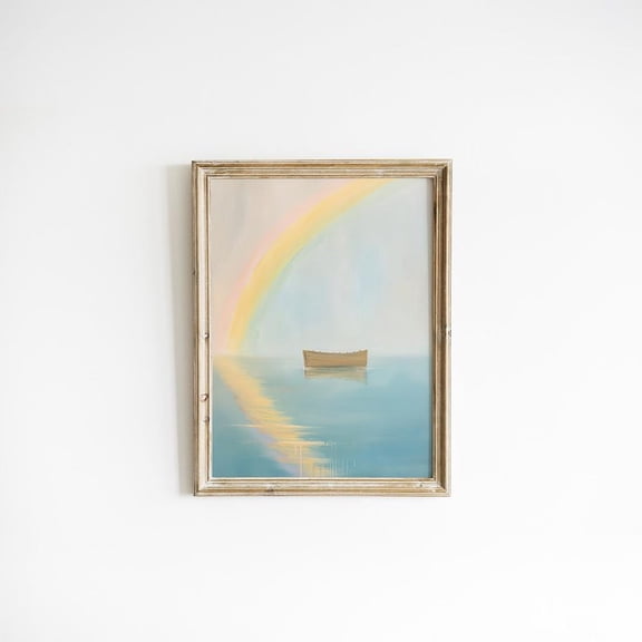 Noah's Ark Pastel Rainbow Christian Nursery Wall Art Unframed Paper Poster 11x14in