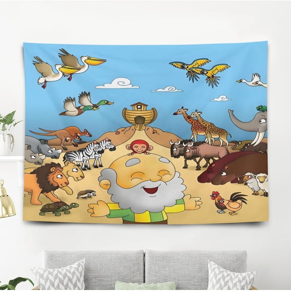 Noah's Ark Pattern Wall Hanging 50*60 Inches High-Quality Peach Skin Velvet Material Classic And Charming