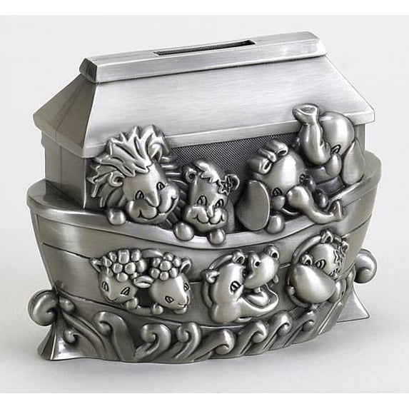 Noah's Ark Pewter Bank with Eng Space, PF 4" X 5"