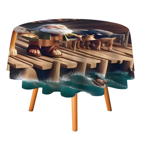 Noah's Ark Themed 60 Inch Round Tablecloth Suitable For Decoration And Gift Giving