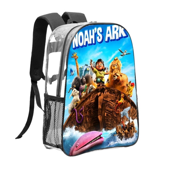 Noah's Ark-theme Clear Backpack Heavy Duty Transparent Bag See Through Bookbag for Work, Sport, College, Travel12.2X16.9"(31X43cm)