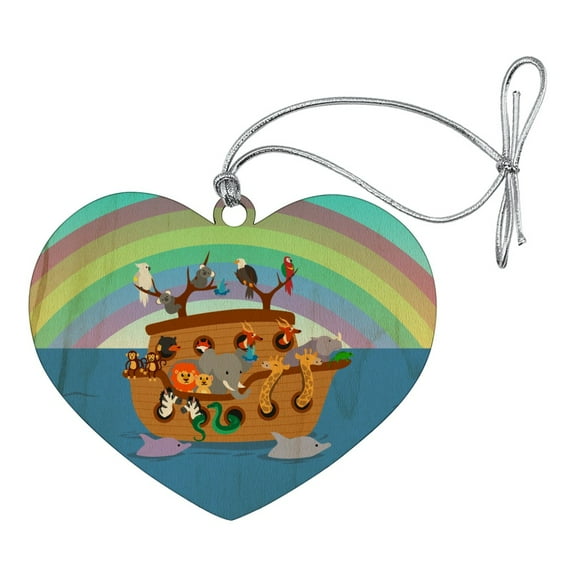 Noah's Ark with Animals Heart Love Wood Christmas Tree Holiday Ornament