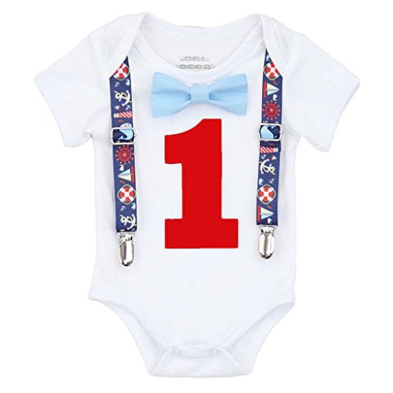 Noah's Boytique Baby Boys Nautical Whales First Birthday Outfit (12-18 Months)