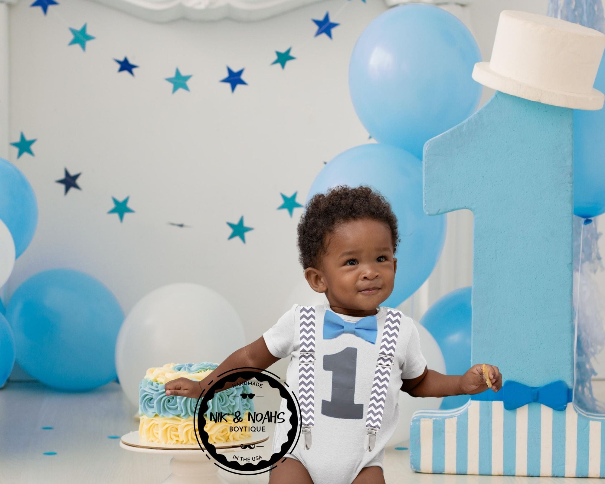 Noah's Boytique Boys Cake Smash Outfit First Birthday Grey Chevron