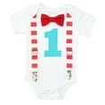thumbnail image 1 of Noah's Boytique Circus First Birthday Outfit Carnival Theme Red Aqua Stripes Clothes Cake Smash 12-18 Months, 1 of 5