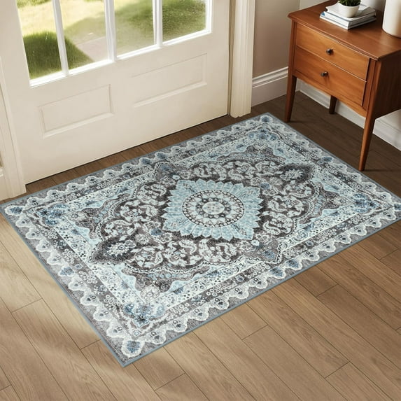 Noahas 2x3 Indoor Outdoor Door Mat - Machine Washable Non-Slip Entrance Rug with Rubber Backing, Low Pile Washable Carpet for Front Door, Entryway, Home Decor - Blue