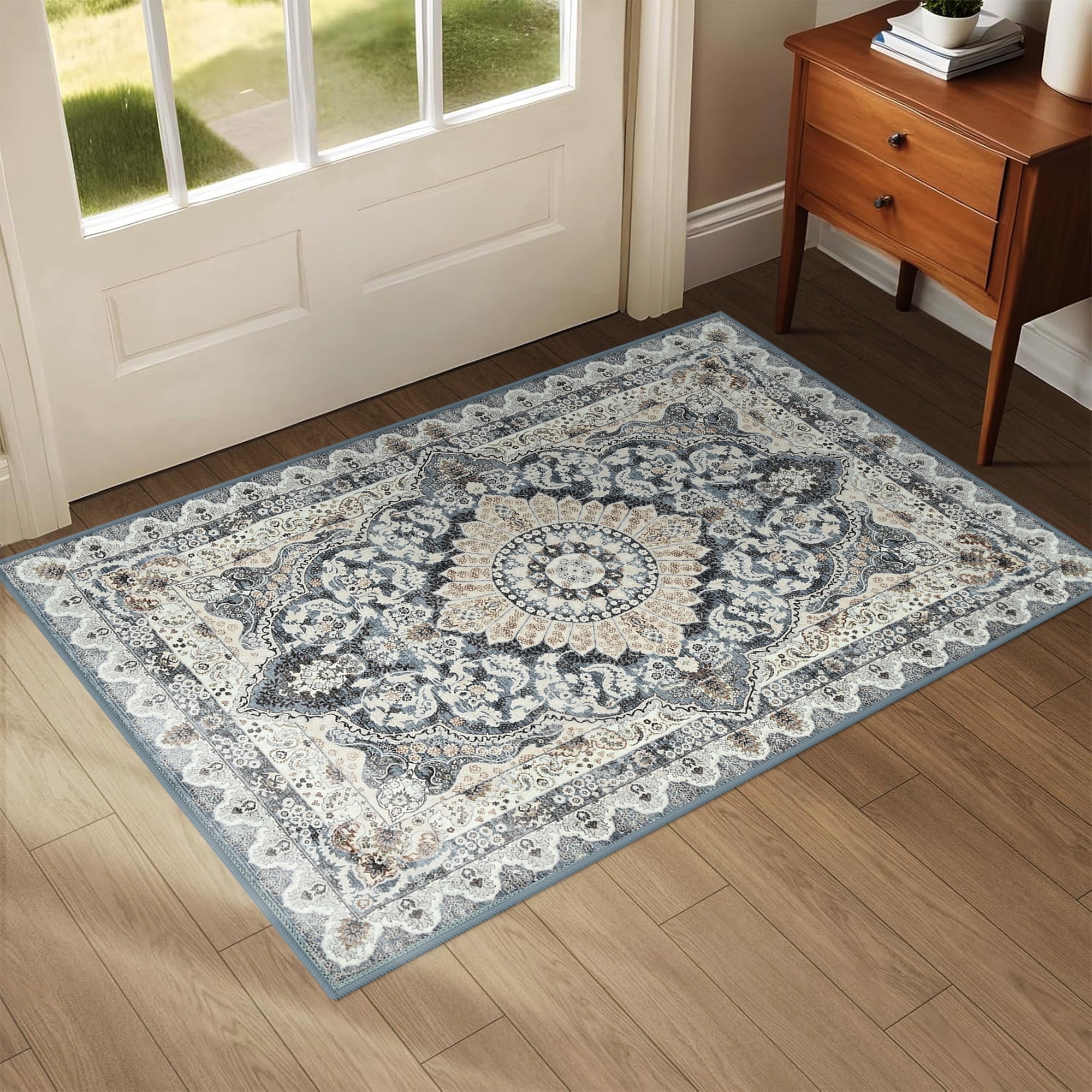 Noahas 2x3 Indoor Outdoor Door Mat - Machine Washable Non-Slip Entrance Rug with Rubber Backing, Low Pile Washable Carpet for Front Door, Entryway, Home Decor - Brown