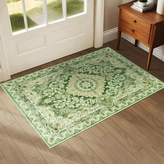 Noahas 2x3 Indoor Outdoor Door Mat - Machine Washable Non-Slip Entrance Rug with Rubber Backing, Low Pile Washable Carpet for Front Door, Entryway, Home Decor - Green