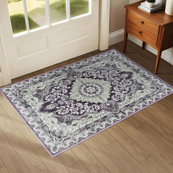 Noahas 2x3 Indoor Outdoor Door Mat - Machine Washable Non-Slip Entrance Rug with Rubber Backing, Low Pile Washable Carpet for Front Door, Entryway, Home Decor - Purple