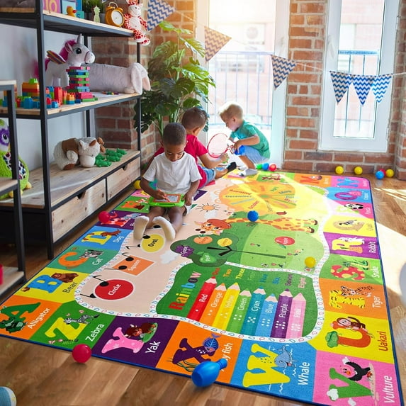 Noahas 6x9 Kids Rug Play Mat Carpet Educational and Fun Playmat with ABC Alphabet Animals Shapes Colors Large Area Rug Learning Rugs for Bedroom Playroom Baby Toddler Children Play Game Activity