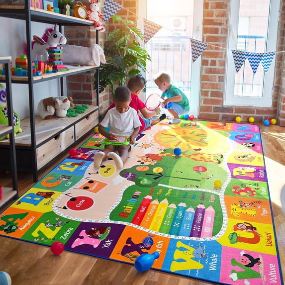 Noahas 7x10 Kids Rug Play Mat Carpet Educational and Fun Playmat with ABC Alphabet Animals Shapes Colors Large Area Rug Learning Rugs for Bedroom Playroom Baby Toddler Children Play Game Activity