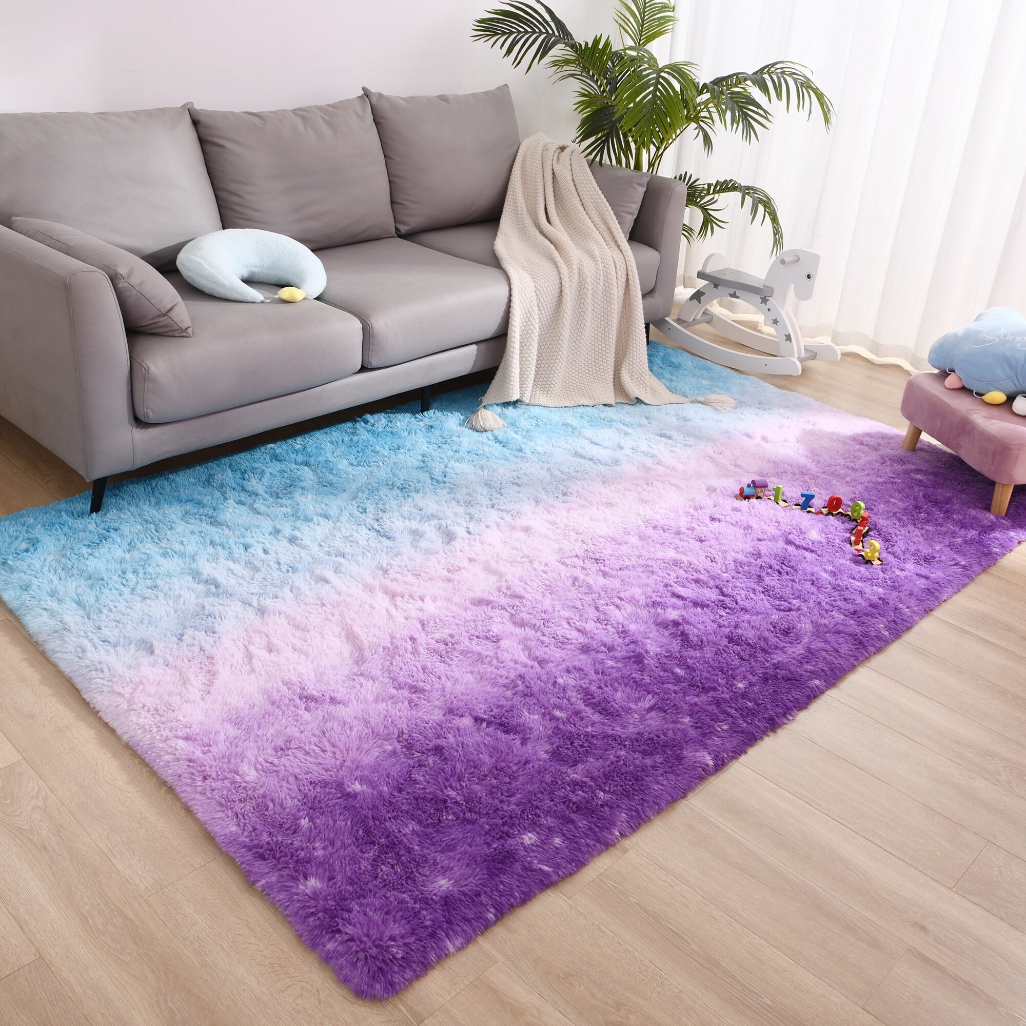 Noahas Contemporary Blue and Purple Gradient Area Rugs, 5' x 8'