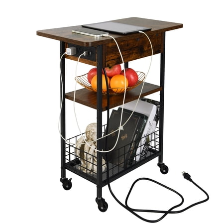 Noahas End Table with Charging Station, Flip Top Side Table with USB Ports and Outlets, Nightstand for Small Spaces, Bedside Tables with Storage Shelf for Living Room,Rustic Brown