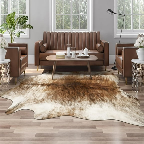 Noahas Faux Cowhide Area Rug Super Soft Mat Carpet Cow Print Rugs for Bedroom Living Room, 2.3'x3.6',Yellow