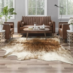 Noahas Faux Cowhide Area Rug Super Soft Mat Carpet Cow Print Rugs for Bedroom Living Room, 5.2'x6.2',Yellow