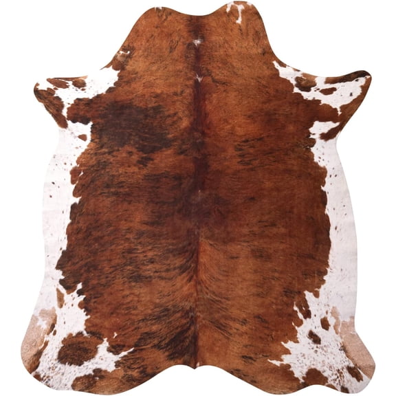 Noahas Faux Cowhide Rug Cow Print Area Rug for Bedroom Living Room Home Decor Western Floor Carpet,4.6'x5.2',Khaki & Brown