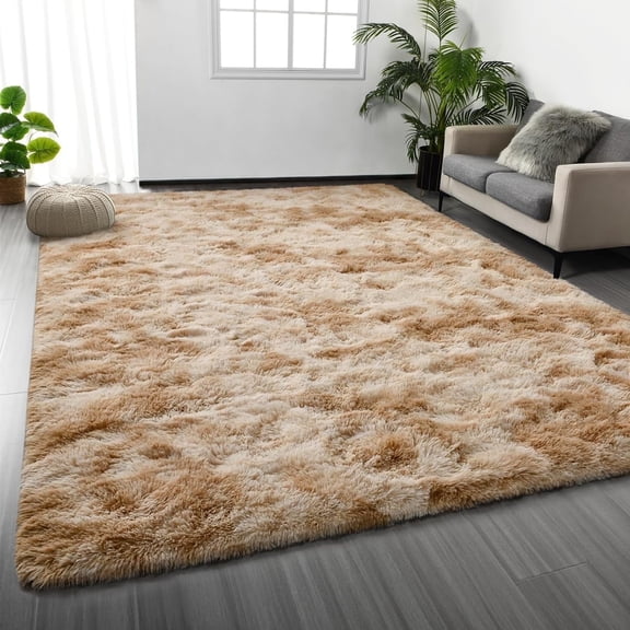 Noahas Fluffy Area Rug for Living Room Bedroom, 5 x 8 Tie-Dyed Beige Rug Fuzzy Non-Slip Modern Carpet Ultra Soft Faux Fur Rugs for Dorm Kids Room Home Decor