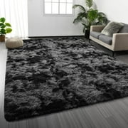Noahas Fluffy Area Rug for Living Room Bedroom, 5 x 8 Tie-Dyed Dark Grey Rug Fuzzy Non-Slip Modern Carpet Ultra Soft Faux Fur Rugs for Dorm Kids Room Home Decor