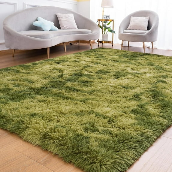 Noahas Fluffy Area Rug for Living Room Bedroom, 5 x 8 Tie-Dyed Green Purple Rug Fuzzy Non-Slip Modern Carpet Ultra Soft Faux Fur Rugs for Dorm Kids Room Home Decor