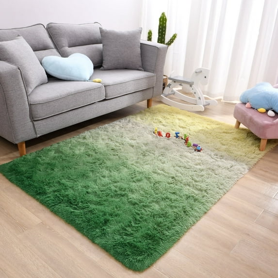 Noahas Fluffy Area Rugs Modern Soft Shaggy Yellow and Green Area Rug, 4' x 6', Anti-Slip Bottom